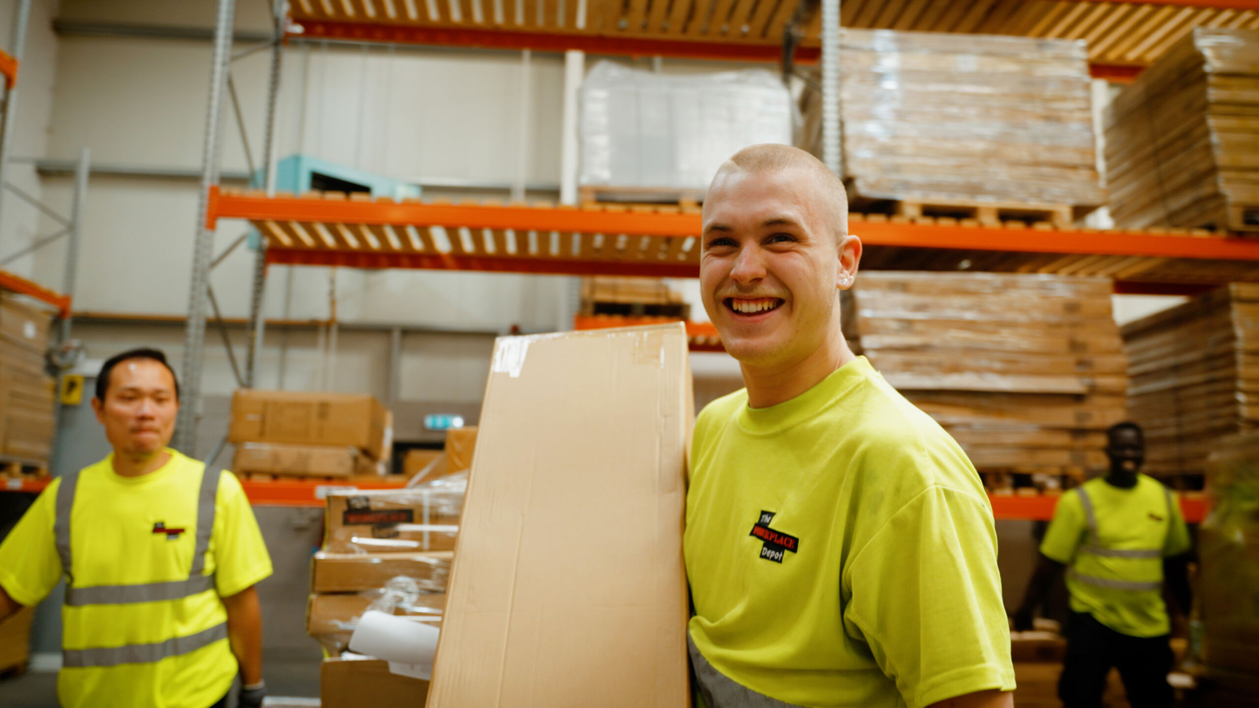 Happy warehouse workers