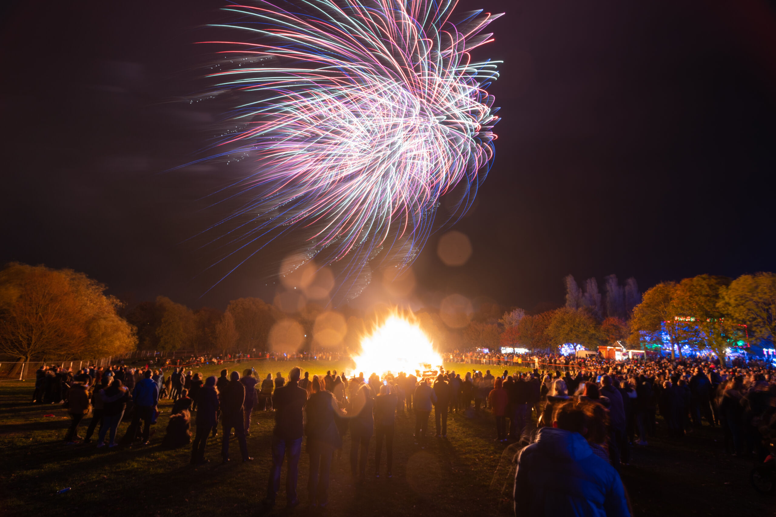 Fire and fireworks at a Bonfire Night event