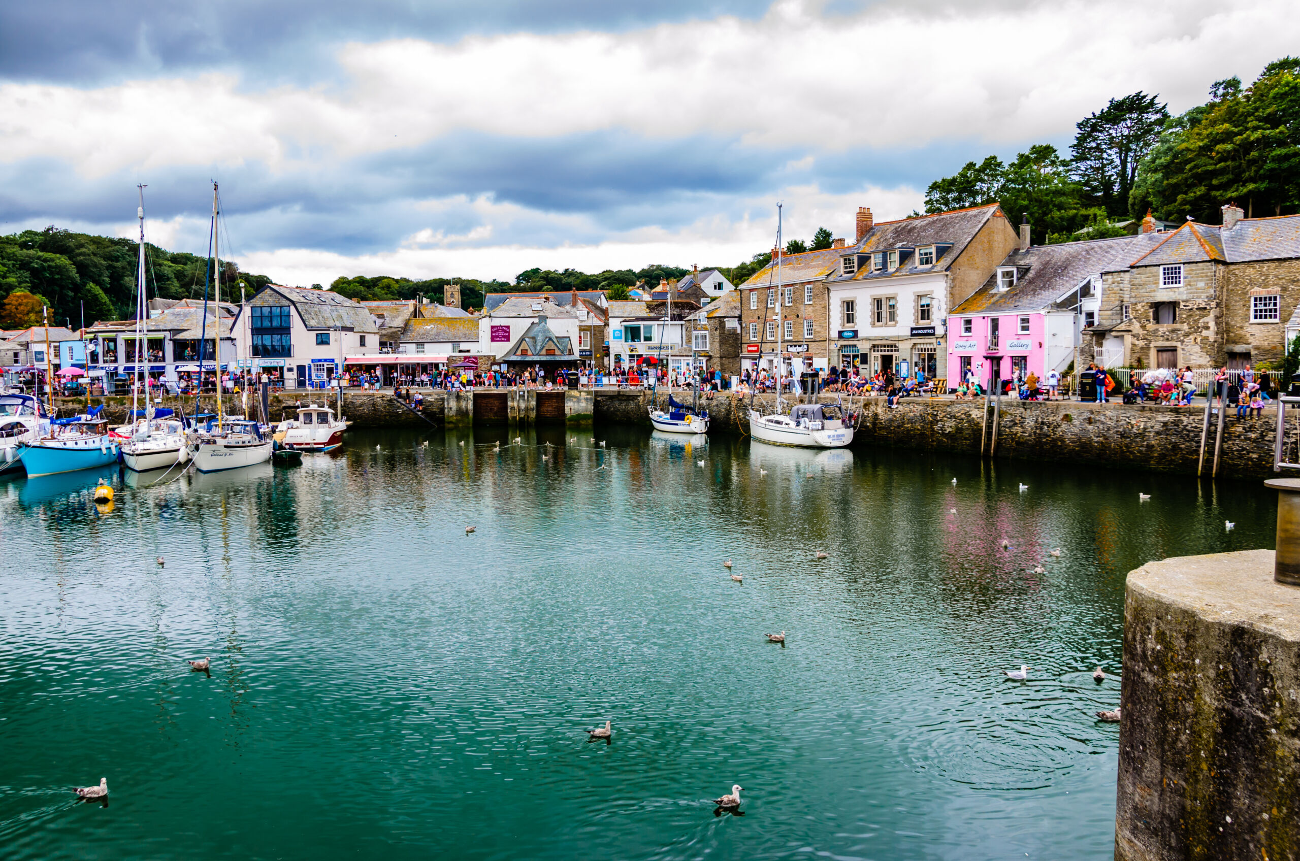 Beautiful harbour in a cloudy day at Padstow, England, United Kingdom