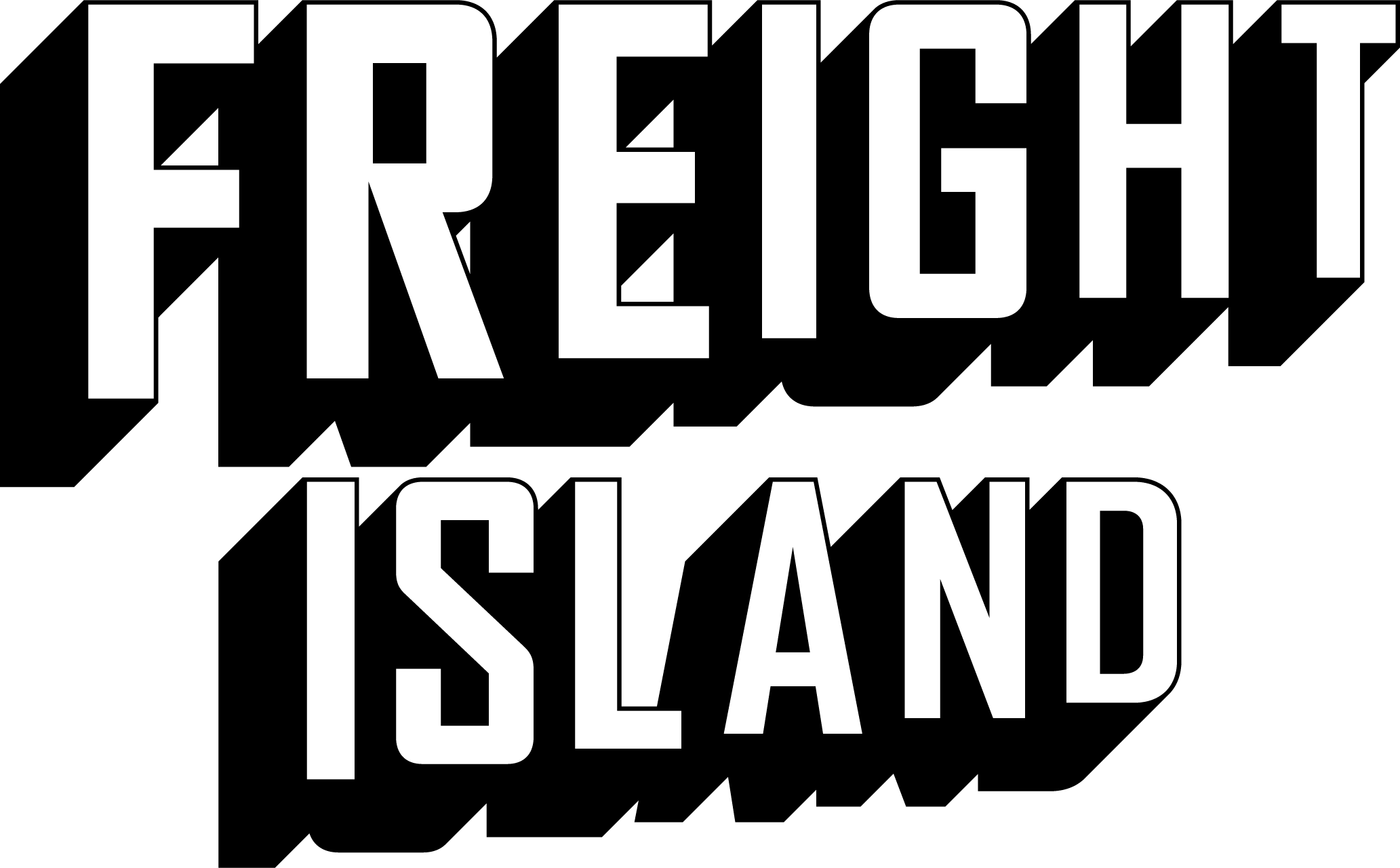 Freight Island Logo - White Capital Letters with Black Drop Shadow